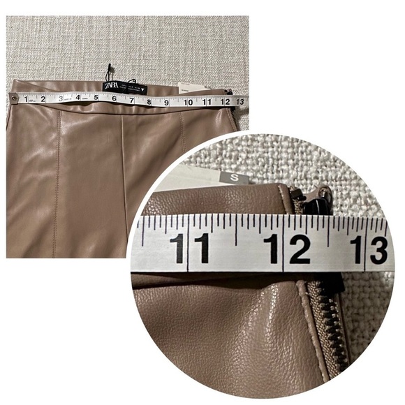 ZARA Tan Faux Leather Leggings Vegan Skinny Pants Hi-Rise Ankle Slit Women’s S - Picture 13 of 16